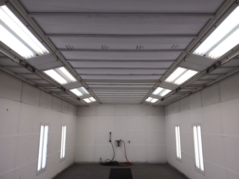 Do You Need a Permit for a Paint Booth in Florida? What to Expect 1 Paint booth ceiling filter bank and lighting